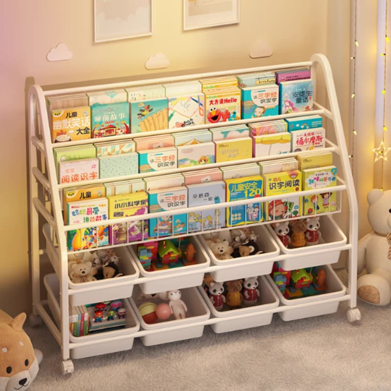 儿童书架落地置物架家用阅读区绘本架多层玩具收纳架简易宝宝书柜