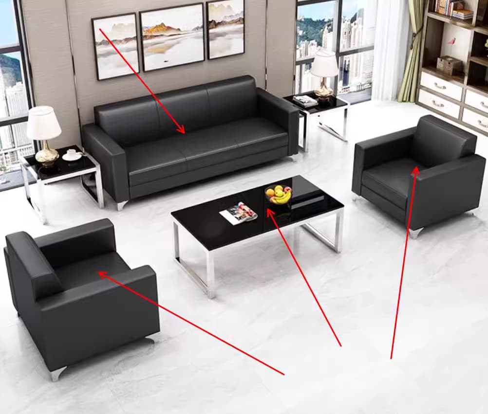 办公沙发茶几组合会客商务合作休闲接待室真西皮简约现代三人沙发