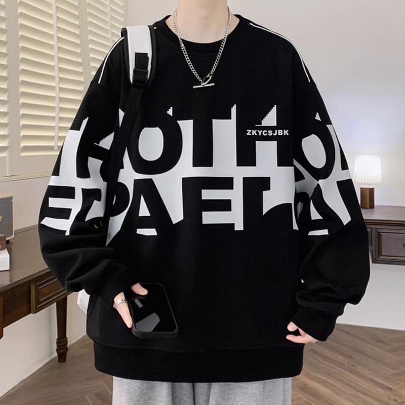 重磅衛衣男春秋款潮牌印花打底衫長袖t卹寬鬆上衣青少年圓領T桖