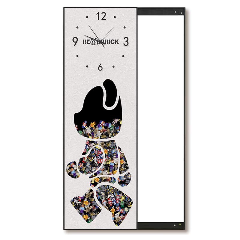 艺术带挂钟隐形全身镜推拉隐藏式镜子时钟试衣镜壁挂式家用穿衣镜