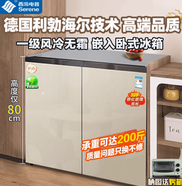 冷柜内嵌式矮电冰箱家用雙門一級能效