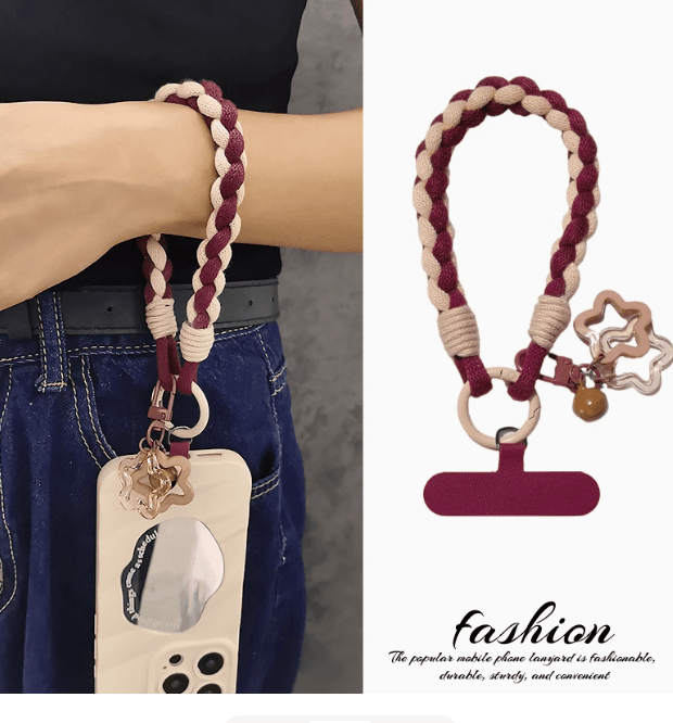 手機挂繩短款手腕撞色編織星星