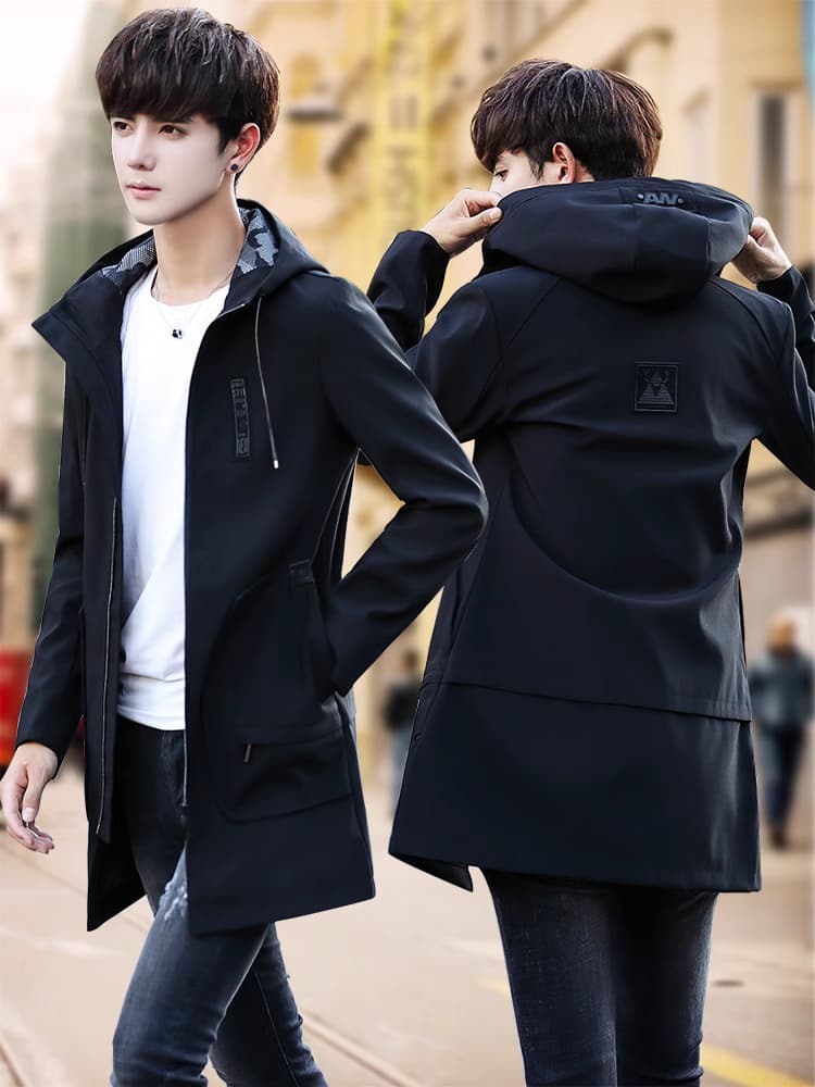 男士外套韩版潮流春秋季2024新款加绒中长风衣修身上衣服秋冬夹克