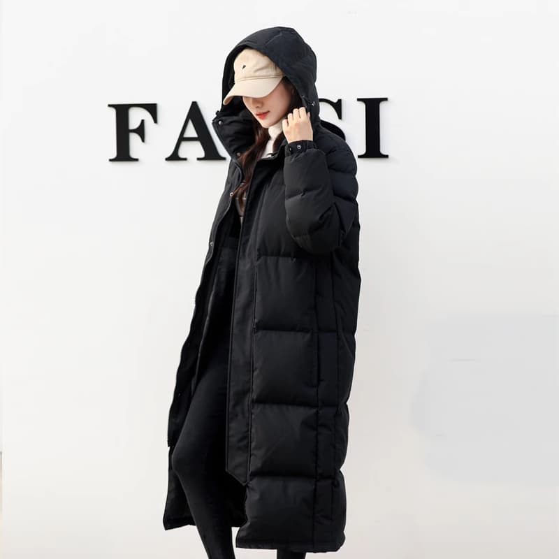 2024新款羽绒服男女黑色长款长过膝冬季加厚宽松中戏艺考情侣外套