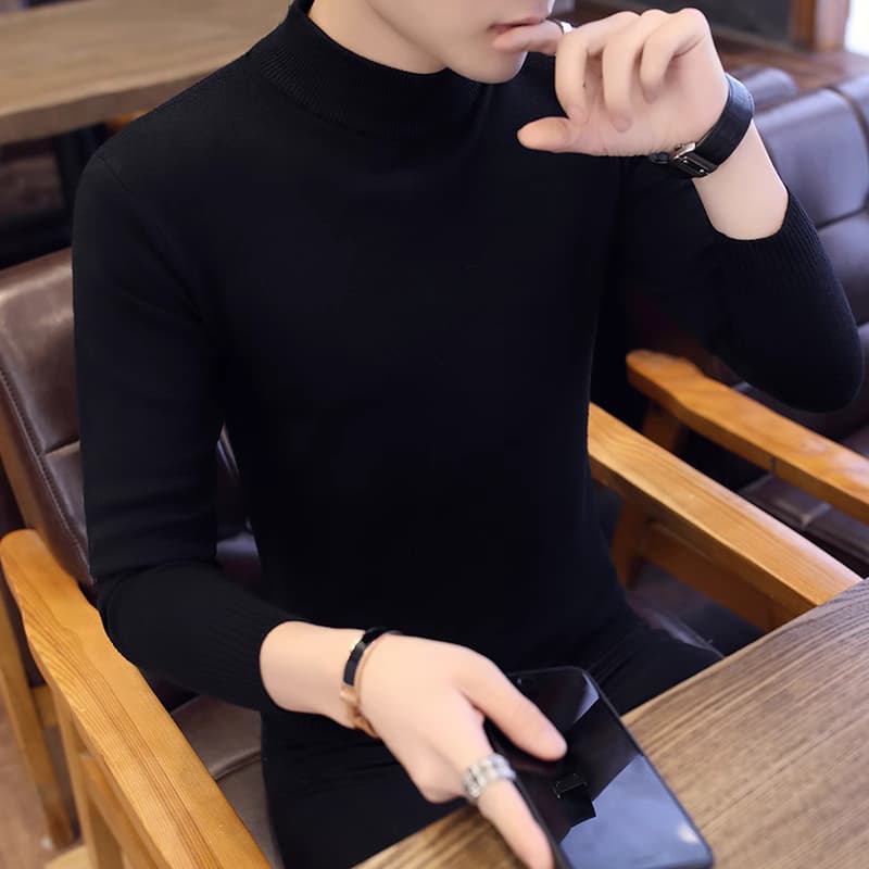 男士半高领毛衣秋冬装新款潮流针织衫韩版线衣服保暖打底衫外套男