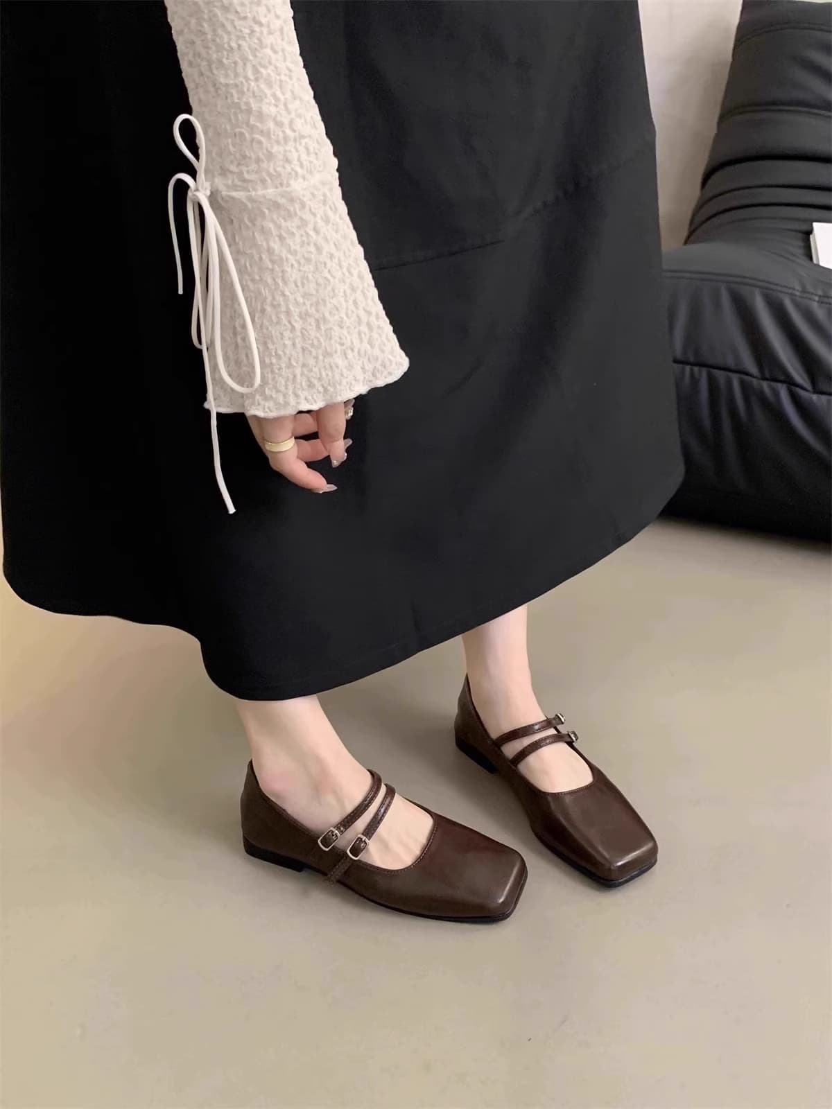 小個子内增高5cm玛丽珍單鞋真皮款