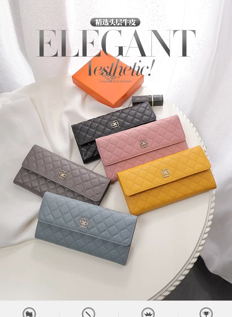 2024新款黄色招财钱包时尚高档精致软牛皮小香风钱夹放手机小手包